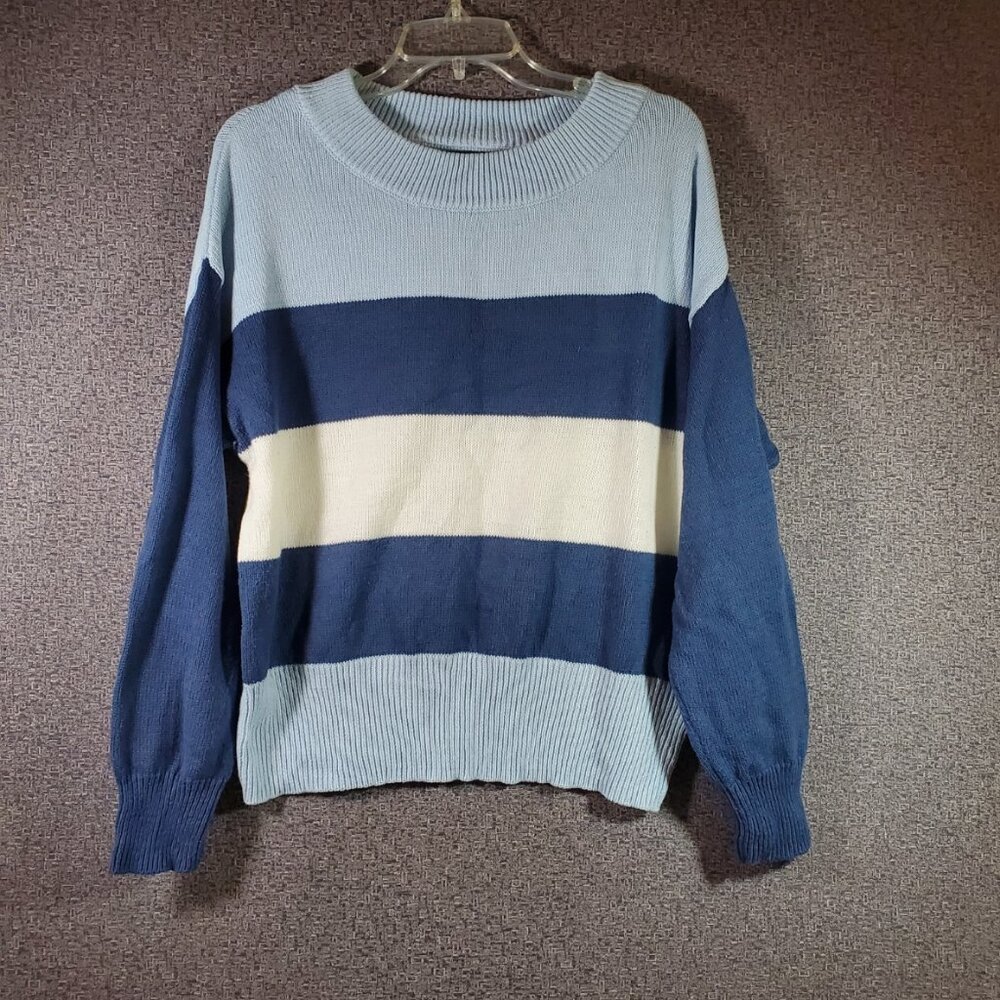 Lucky Brand Blue White Striped Crew Neck Sweater Women's Medium
